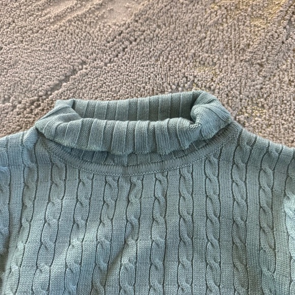 Ronit Zilkha Cashmere wool cableknit turtleneck crop blue teal sweater small - Picture 9 of 11